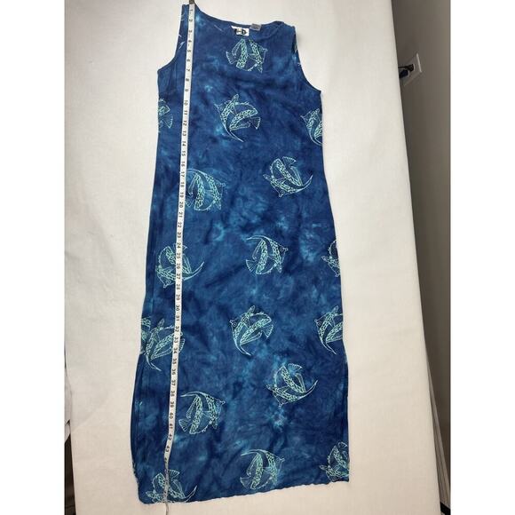 Paul Harris Fish Design Blue Boho Artsy Beach Dress Maxi Resort Rayon Small - Picture 5 of 7